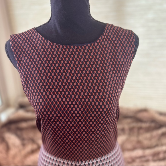 Ann Taylor A Line Dress Navy Rust Cream Print - Picture 2 of 5